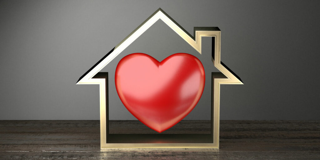 photo : House shape, heart - real estate concept - 3D rendering