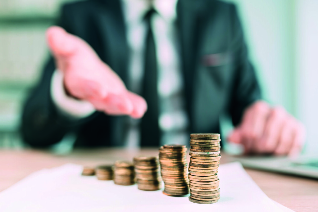 photo : Banker offering financial loan, closeup of white collar business